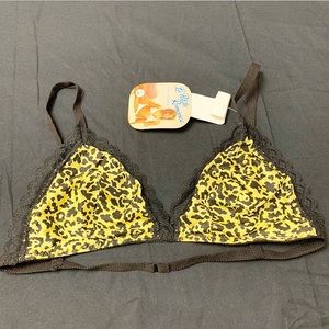 Vintage Yellow Leopard Print Lace Bralette
